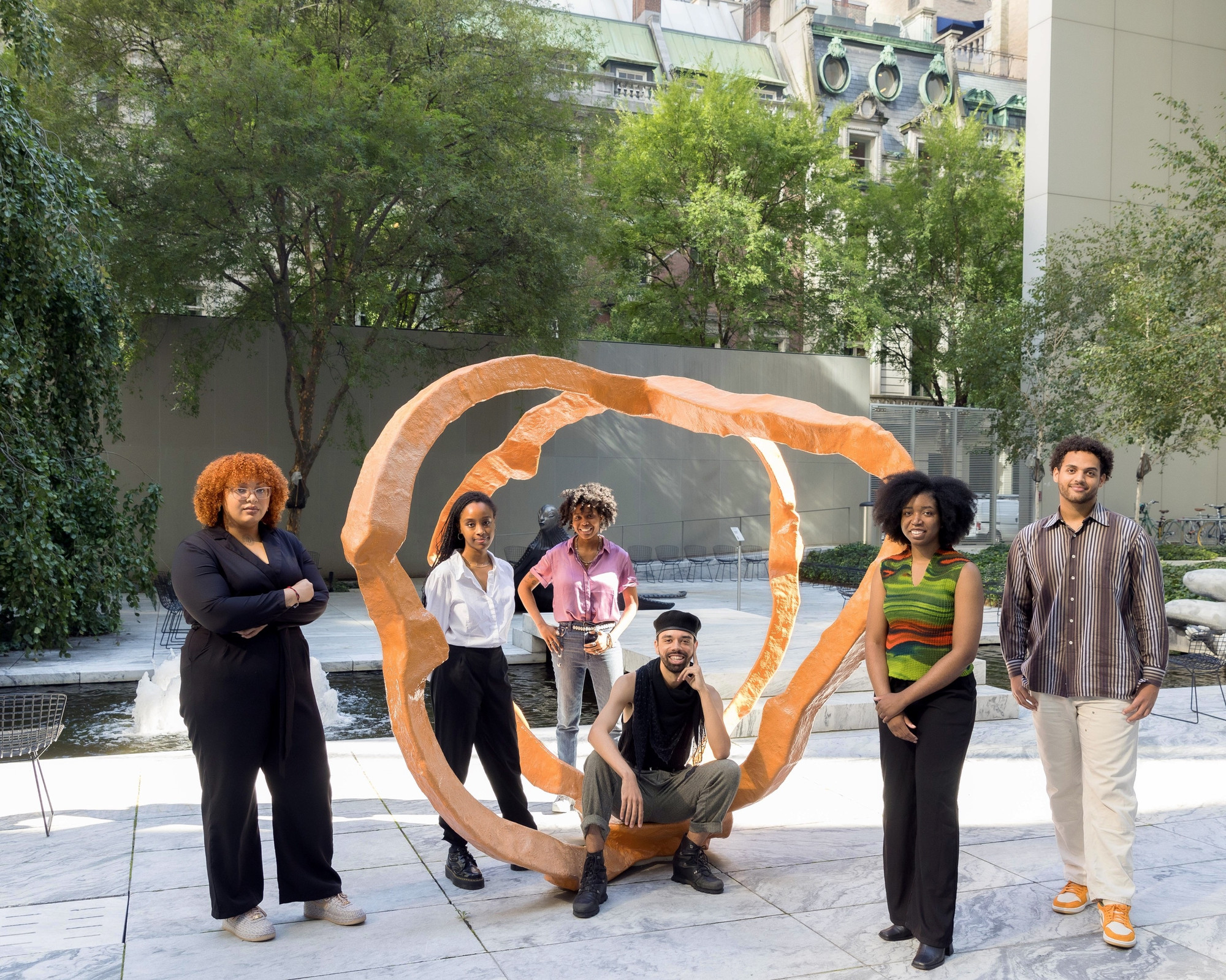 2022–2024 cohort of Studio Museum in Harlem | The Museum of Modern Art Collaboration Fellows, from left: Starasea Camara, Naomi Amenu-Fasseha, Brianna Harlan, Sheldon Gooch, Amber Edmond, and Simon Ghebreyesus. Photo: Marcin Muchalski